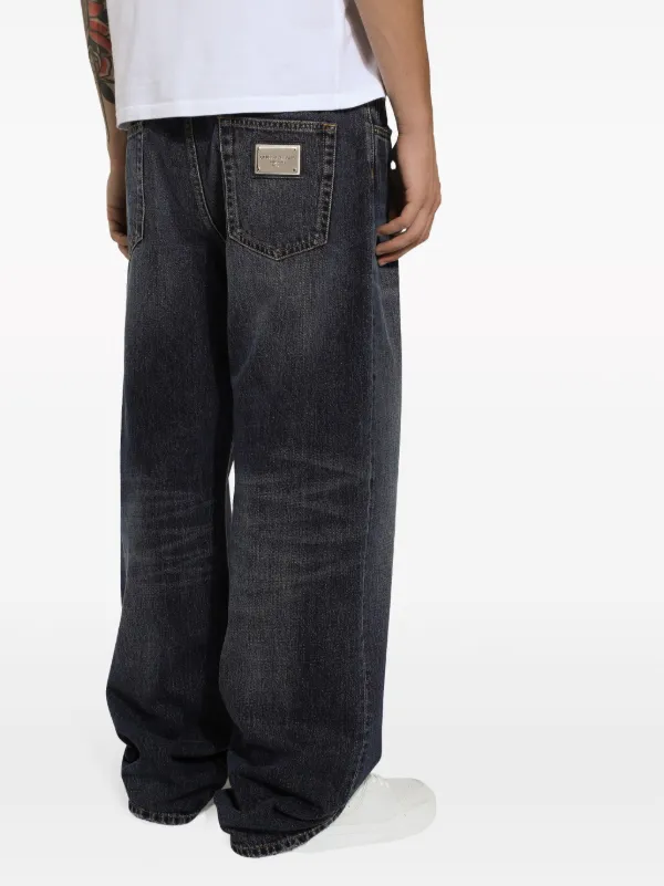 【送料&関税込】Dolce & Gabbana Wide-leg Jeans Dolce & Gabbana DGVIB3 logo-patch wide-leg Jeans | Black