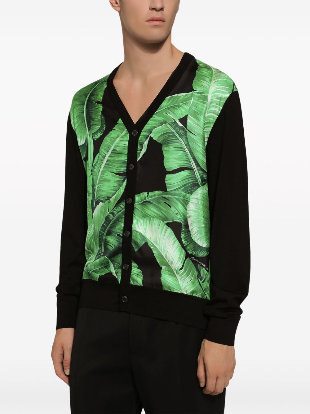 Shop Dolce & Gabbana Leaf-pattern Silk Cardigan In Green