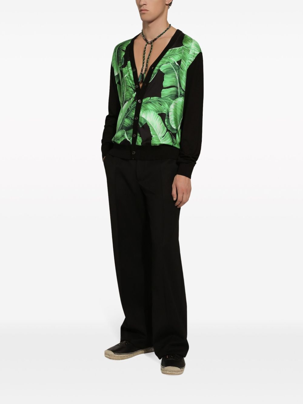 Shop Dolce & Gabbana Leaf-pattern Silk Cardigan In Green