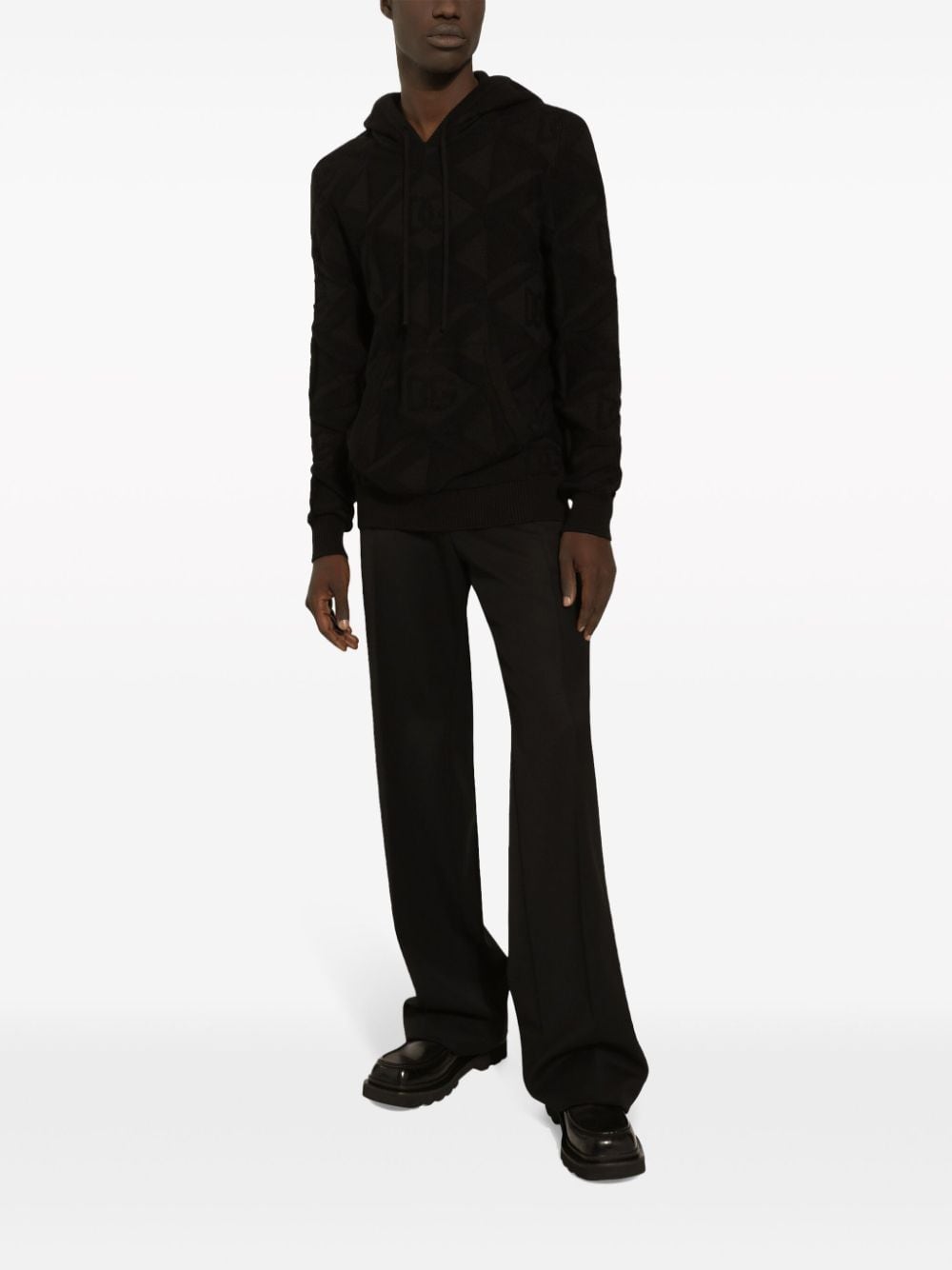 Shop Dolce & Gabbana Diamond-pattern Knitted Hoodie In Black
