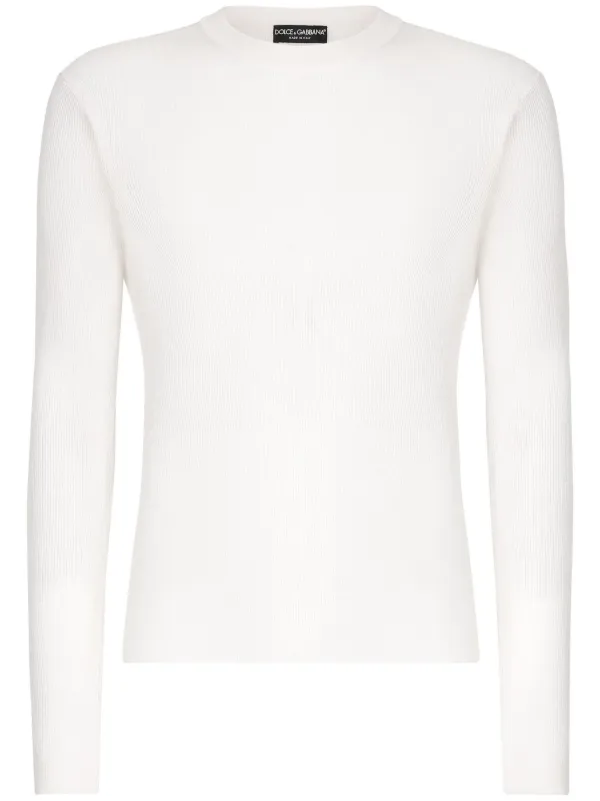 Dolce & Gabbana Ribbed Silk Crew Neck Jumper | White | FARFETCH