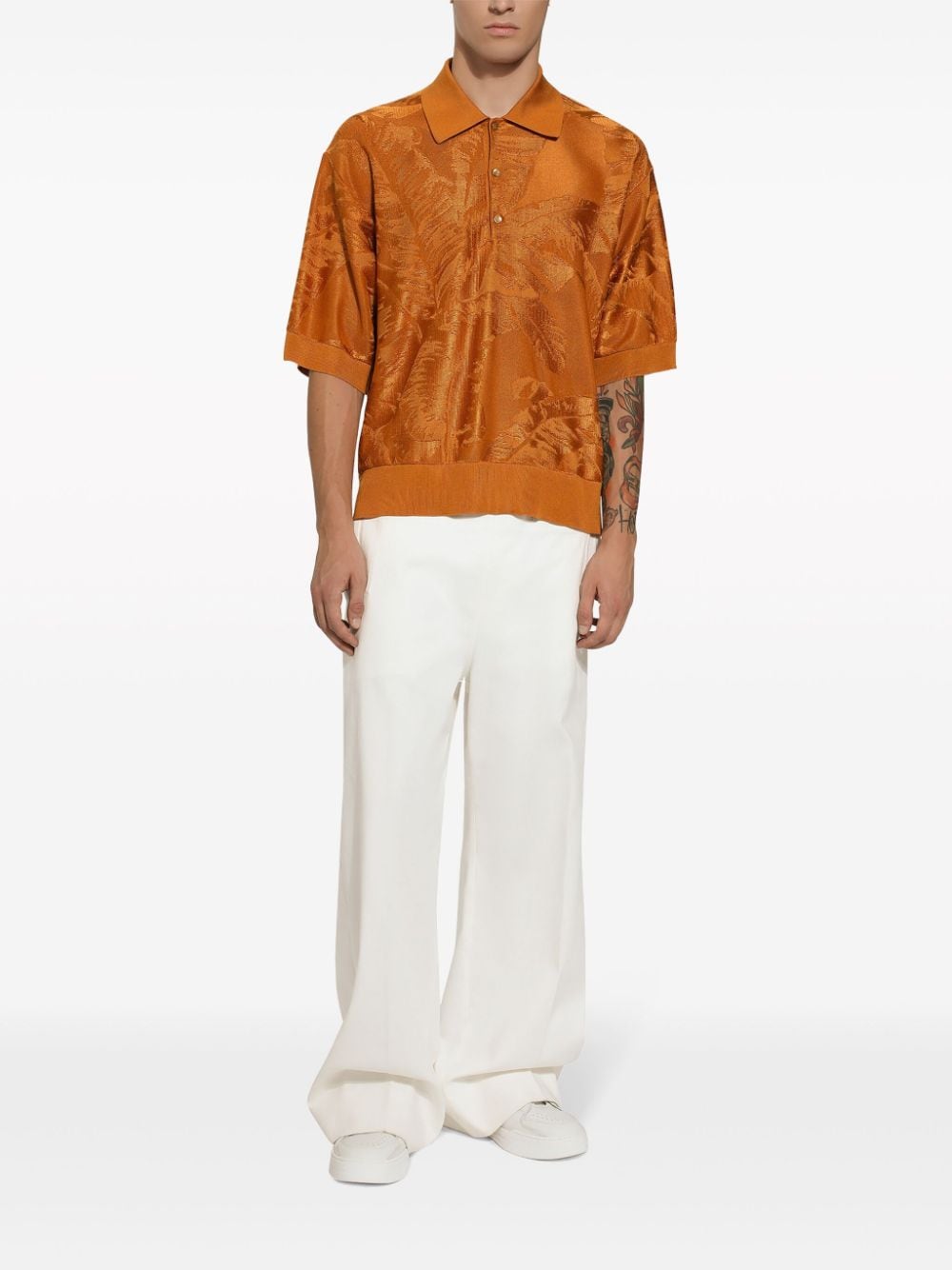 Shop Dolce & Gabbana Silk-blend Polo Shirt In Orange