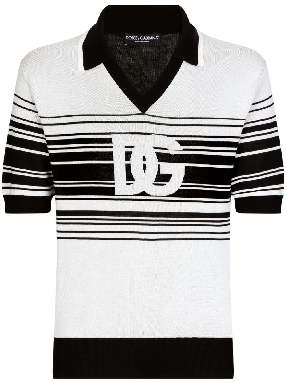 Shop Dolce & Gabbana Stripe-print Silk Polo Shirt In White