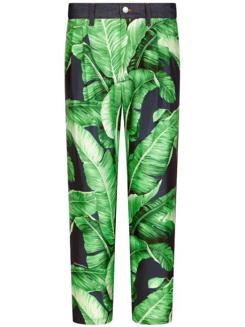 Dolce & Gabbana leaf-print mid-rise straight jeans