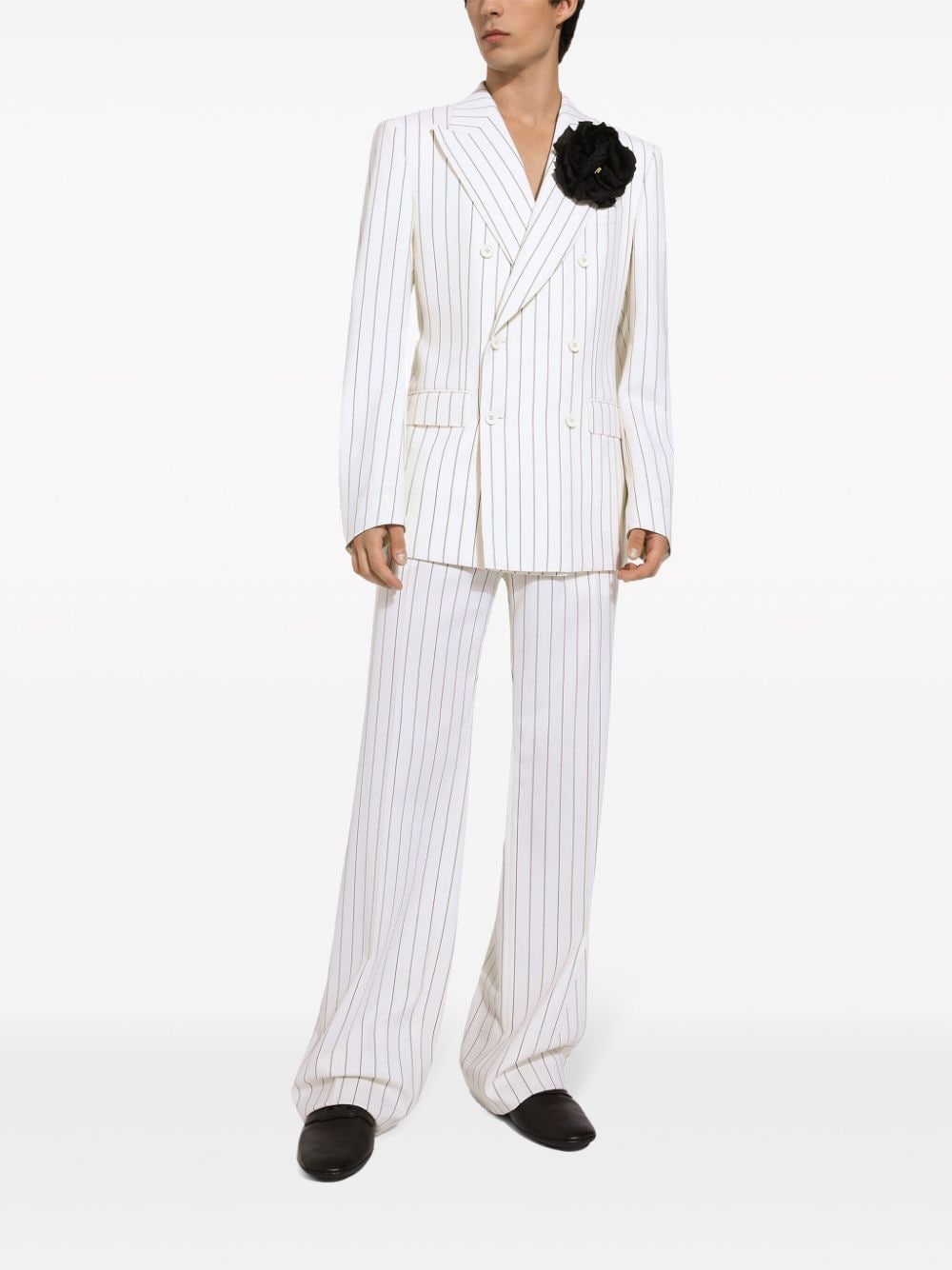 Shop Dolce & Gabbana Straight-leg Striped Wool Trousers In White