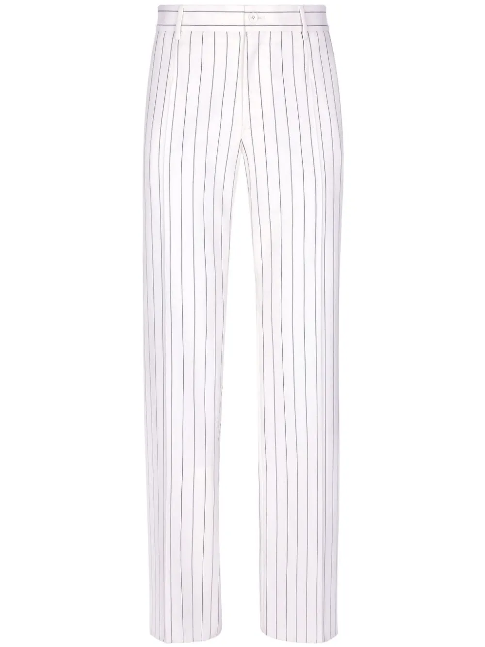 Shop Dolce & Gabbana Straight-leg Striped Wool Trousers In White