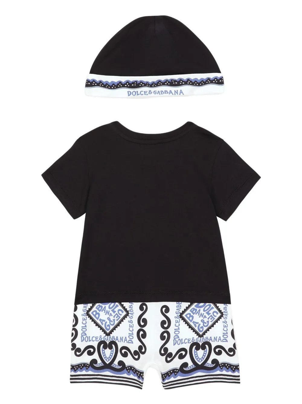 Marina-print cotton babygrow set