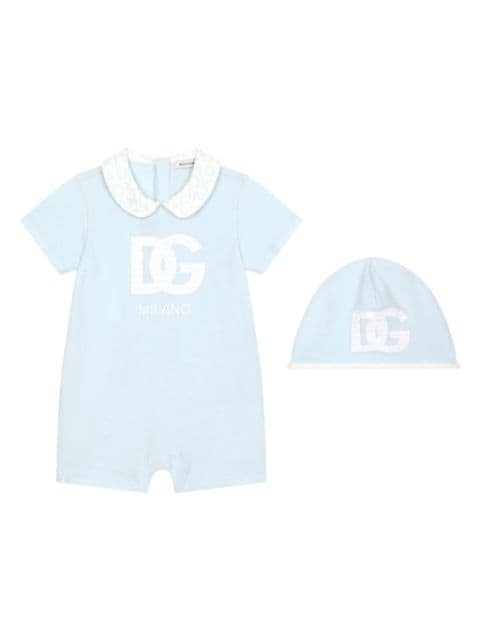 Dolce & Gabbana Kids logo-print cotton romper and beanie set