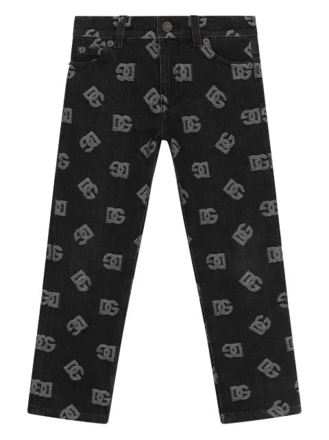 Dolce & Gabbana Kids monogram-jacquard mid-rise skinny jeans