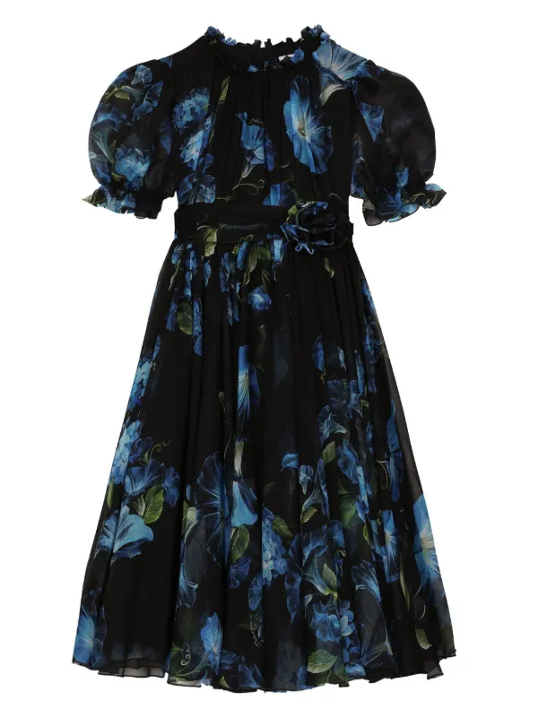 Dolce Gabbana Kids Bellflower print Silk Dress Black FARFETCH CA