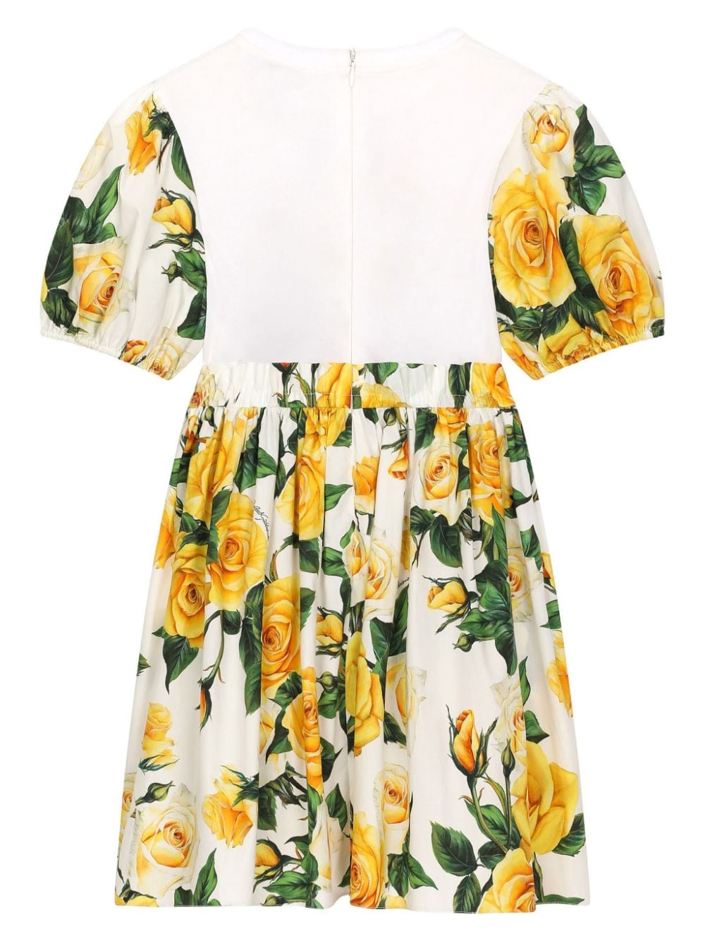 Shop Dolce & Gabbana Rose-print Cotton Dress In Yellow
