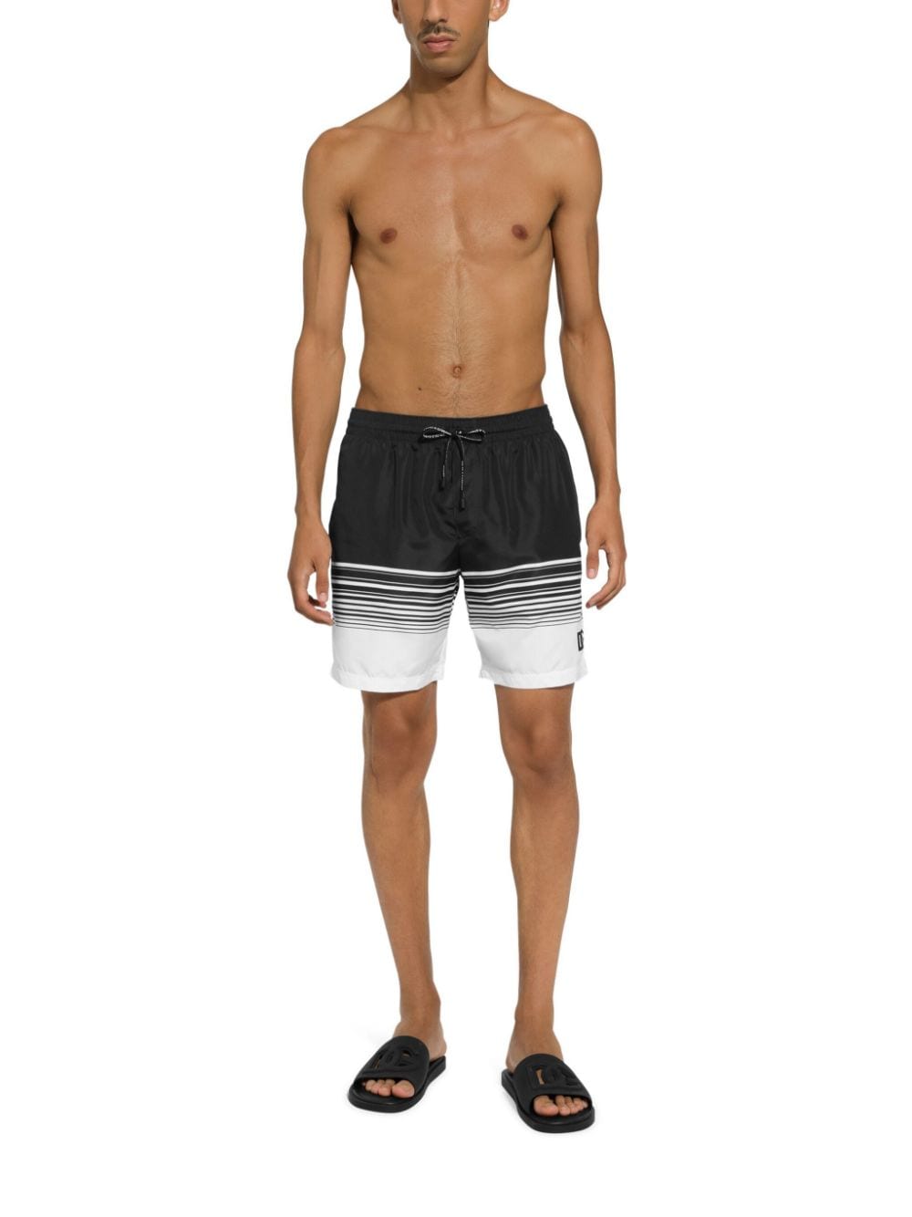 Shop Dolce & Gabbana Stripe-print Swim Shorts In Black
