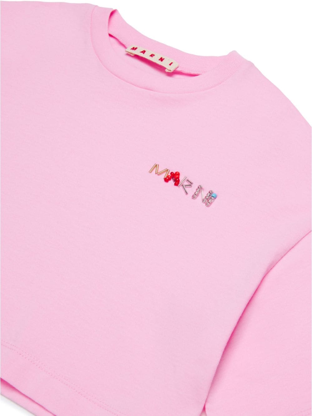 Shop Marni Bead-embellished Cotton T-shirt In 粉色