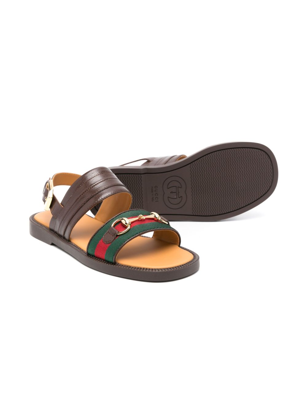 Shop Gucci Horsebit Web Sandals In Brown