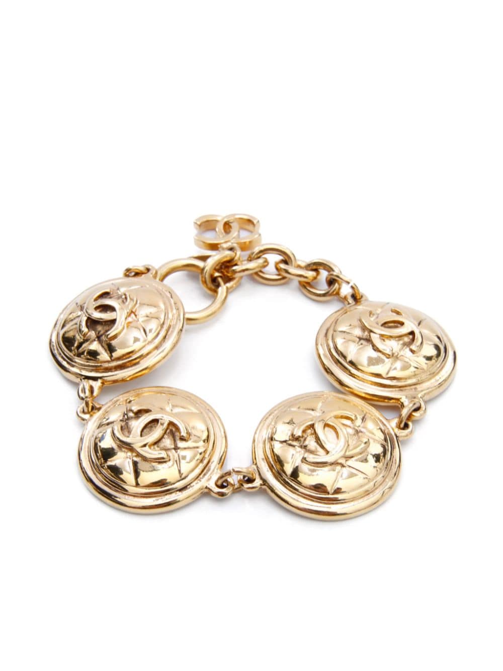 Pre-owned Chanel 1980s Cc Button Charm Bracelet In Gold