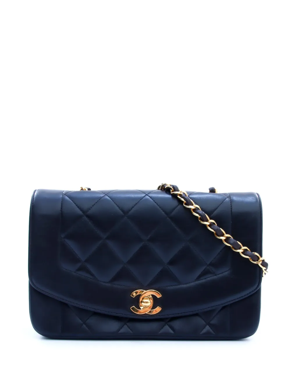 Pre-owned Chanel Diana Leather Shoulder Bag In Black