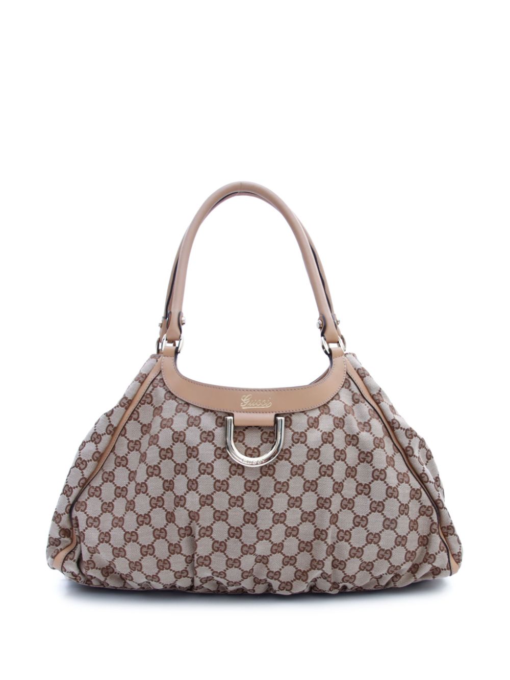 Pre-owned Gucci Abbey Line Classic Gg Canvas D-ring Handbag In Neutrals
