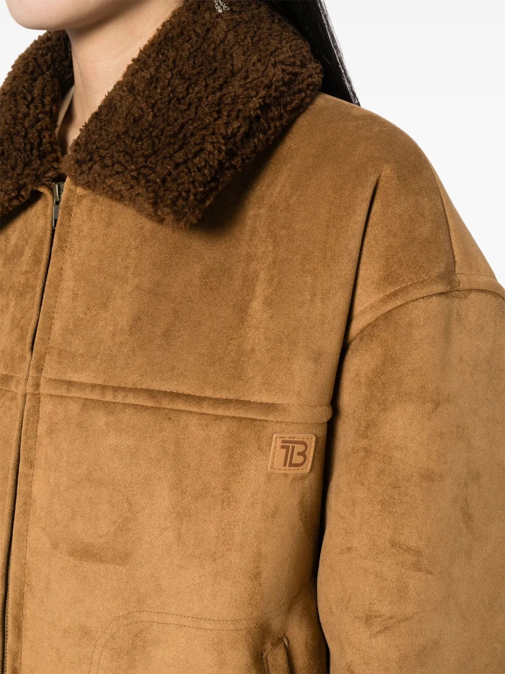 Contrast-collar Faux-suede Aviator Jacket In Brown