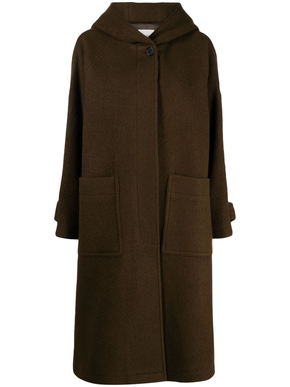 hooded single-breasted wool blend coat