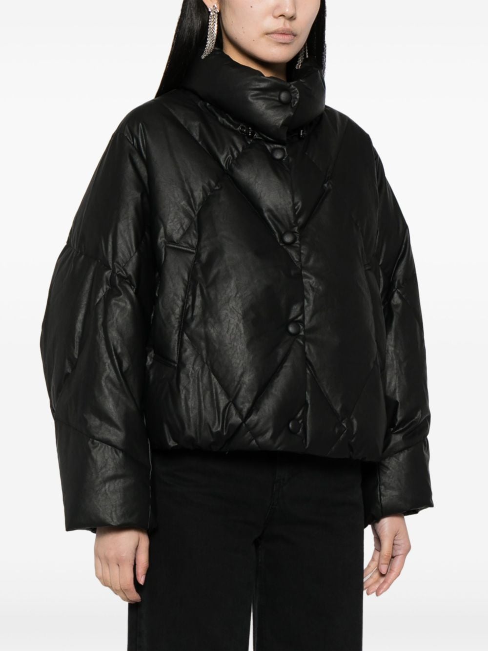 Shop Studio Tomboy Quilted Faux-leather Puffer Jacket In Black