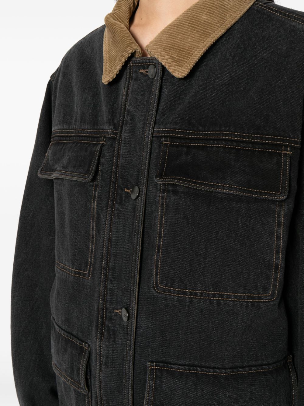 Shop Studio Tomboy Corduroy-collar Denim Jacket In Grey