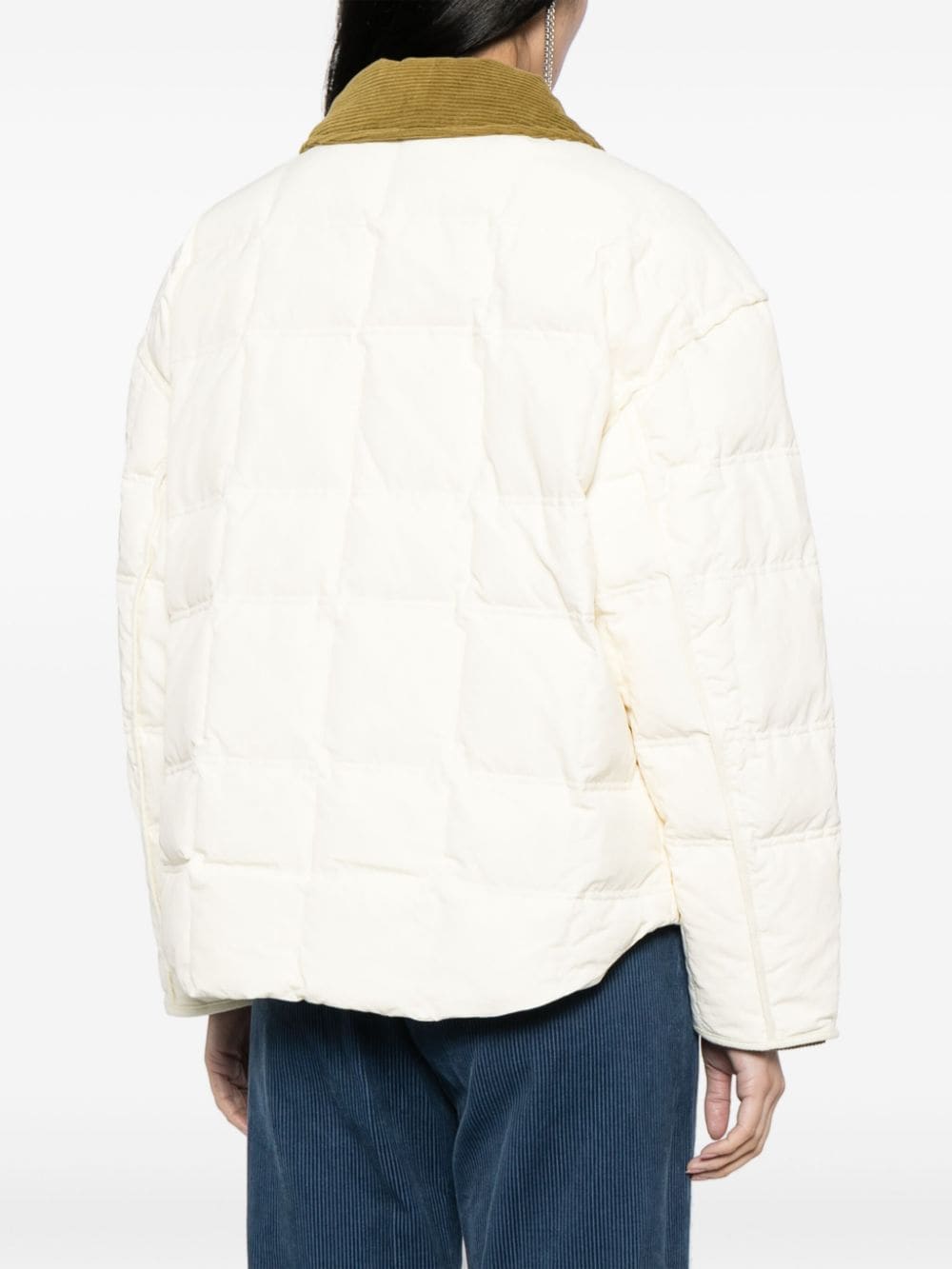 Shop Studio Tomboy Corduroy-collar Quilted Down Jacket In Neutrals