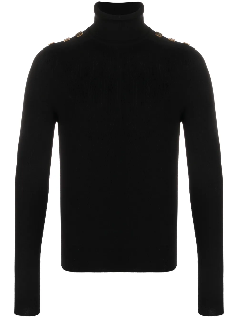 BALMAIN APPLIQUÉD ROLL-NECK WOOL JUMPER