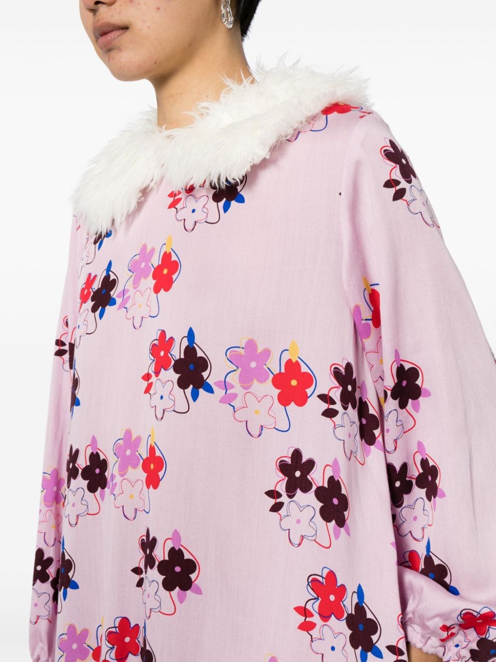 Shop Comme Des Garcons Girl Peter-pan Collar Floral-print Midi Dress In Purple