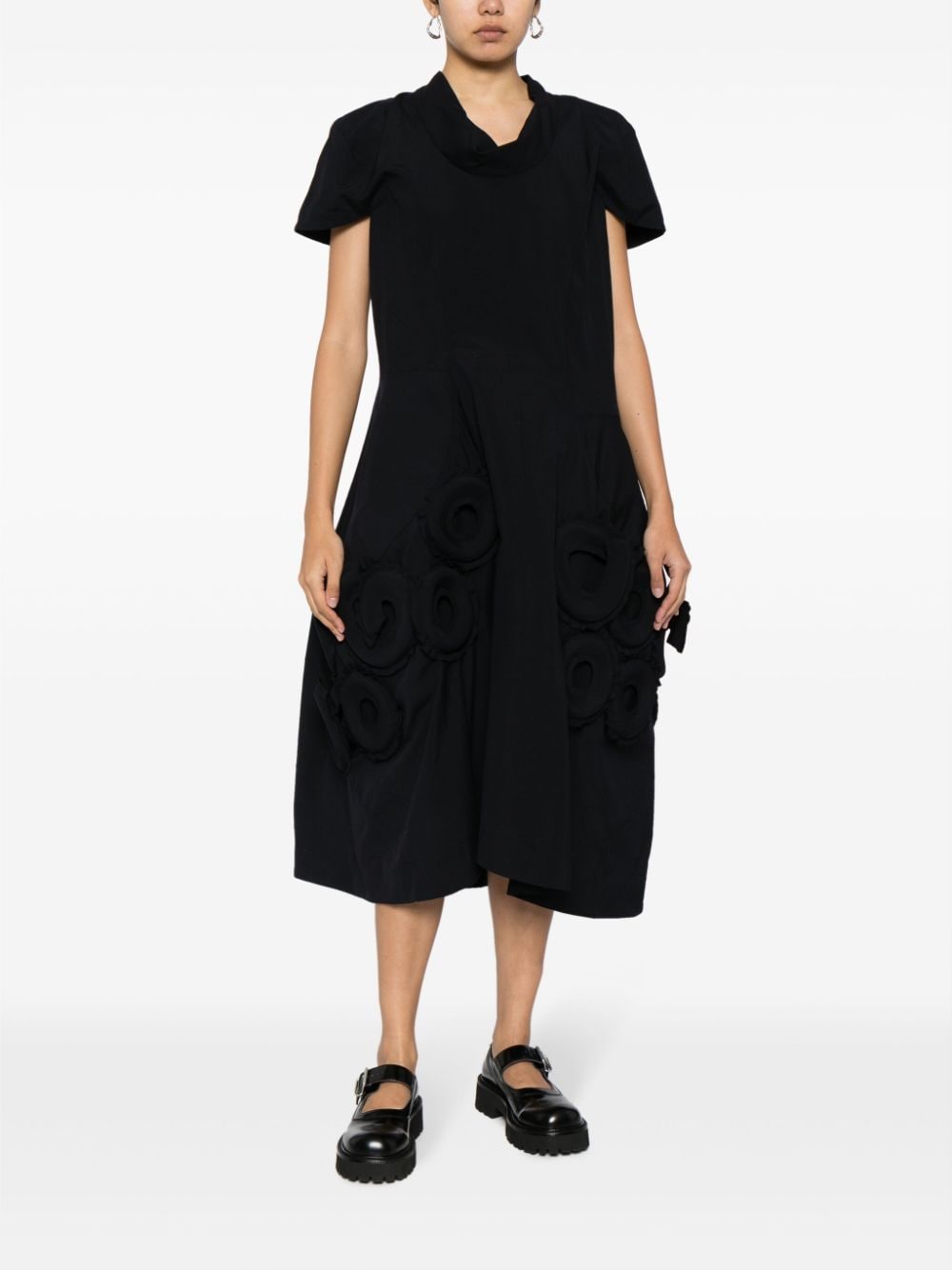 Shop Comme Des Garçons Voluminous Wool Midi Dress In 黑色