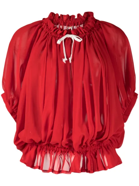 Comme Des Garçons contrasting-bow ruched semi-sheer blouse