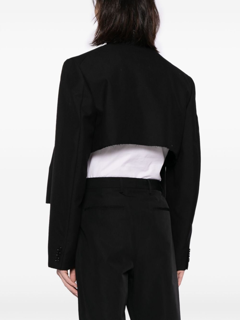 Shop Comme Des Garçons Homme Deux Asymmetric-hem Cropped Wool Blazer In Black