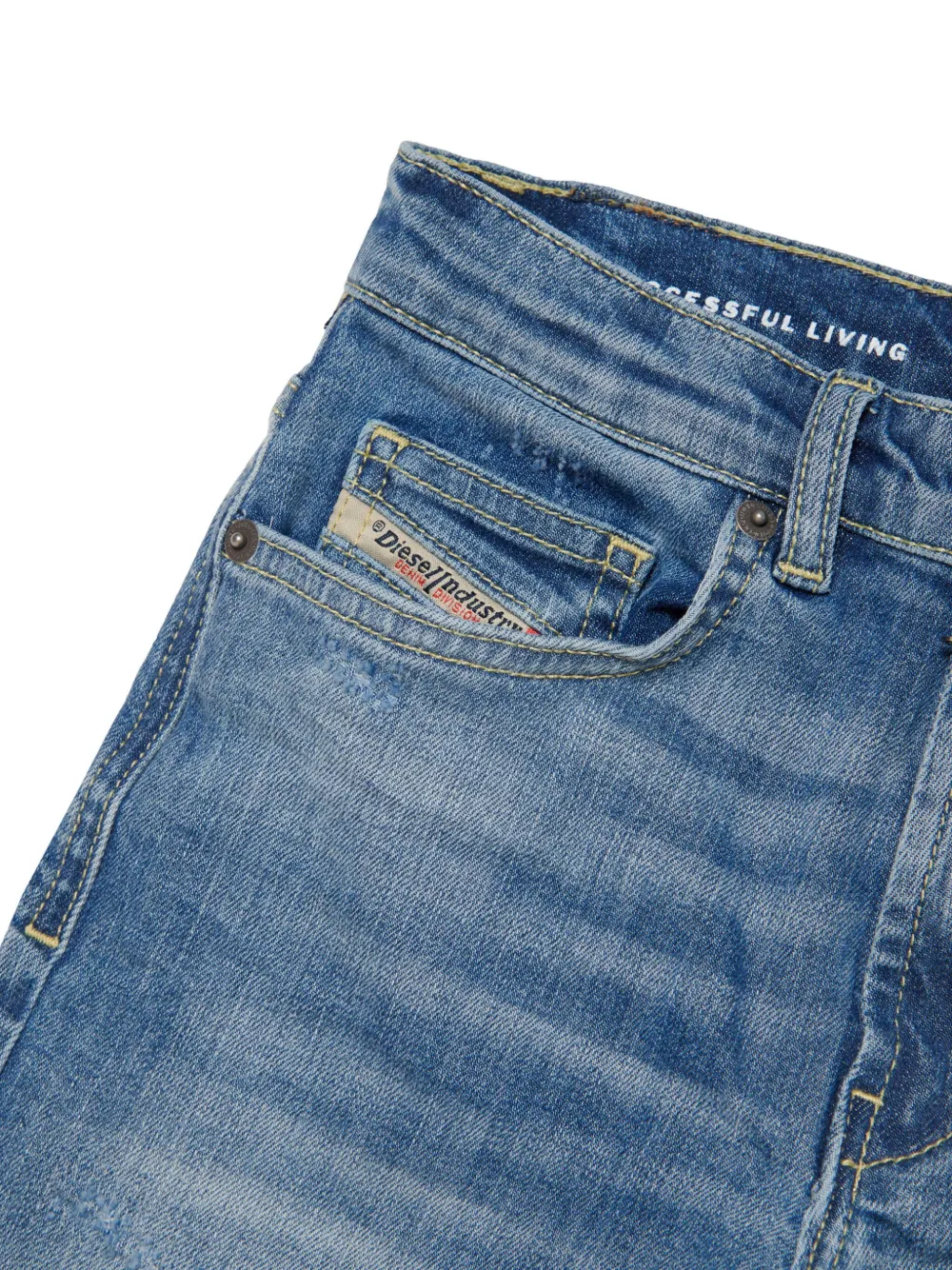 Diesel D-macs Whiskering-effect Denim Shorts In Blue