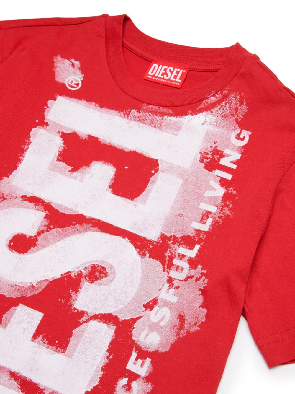 Diesel Kids T-shirt met logo en aquarel effect Rood