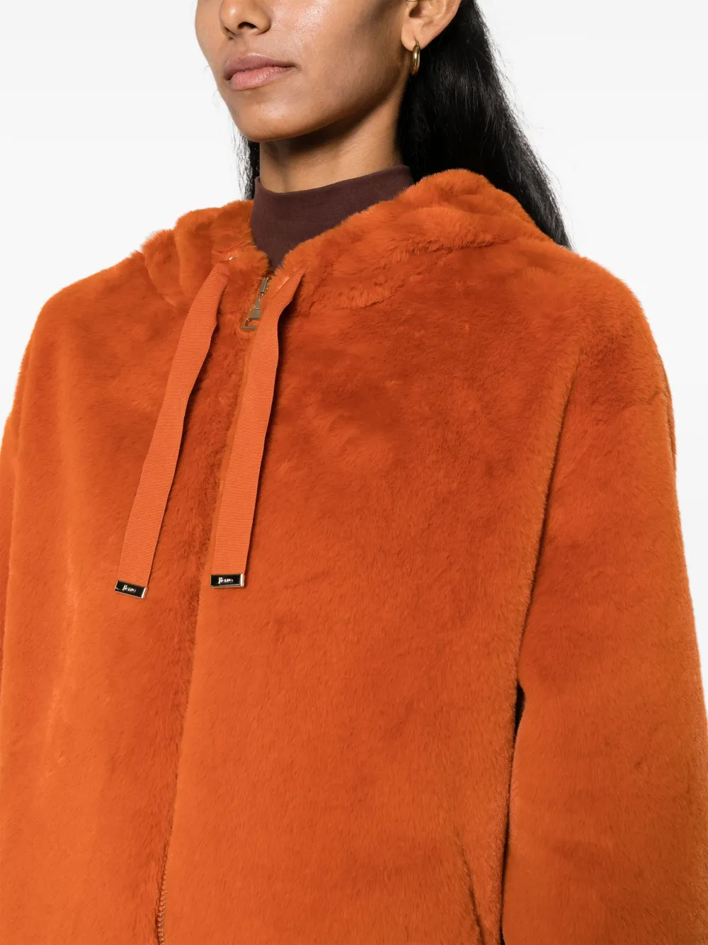Herno Drawstring-hood Zip-up Jacket In Orange