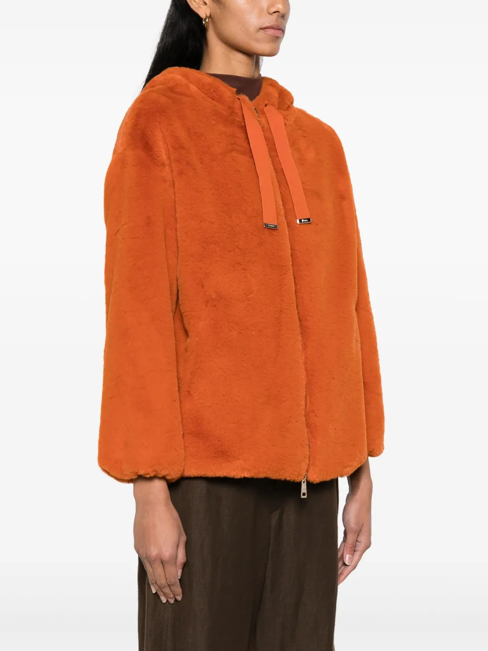 Herno Drawstring-hood Zip-up Jacket In Orange