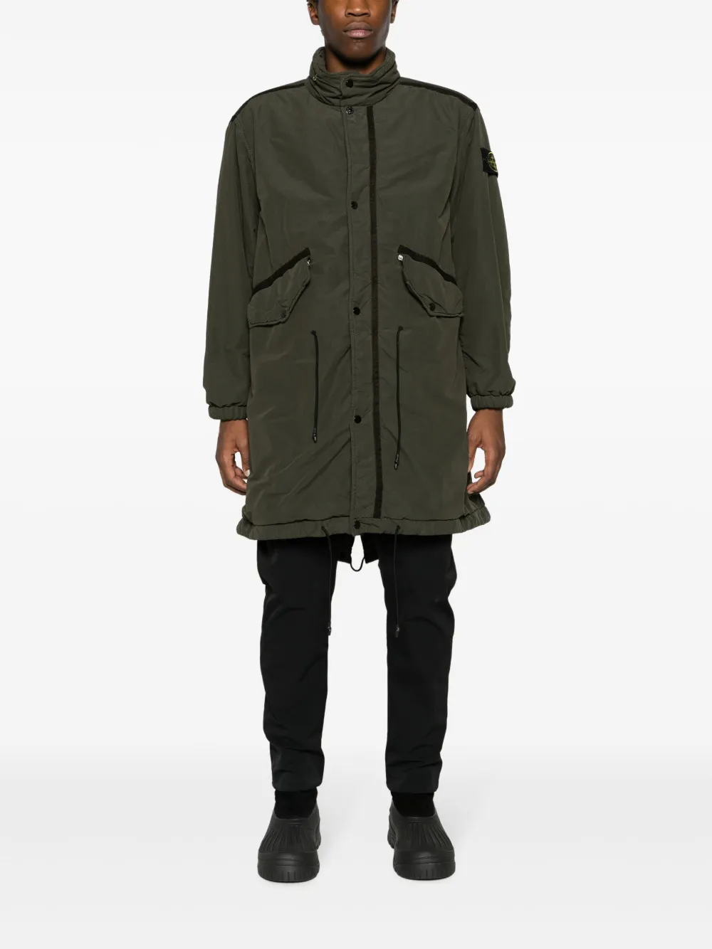 Shop Stone Island David Compass-badge Long Raincoat In Green