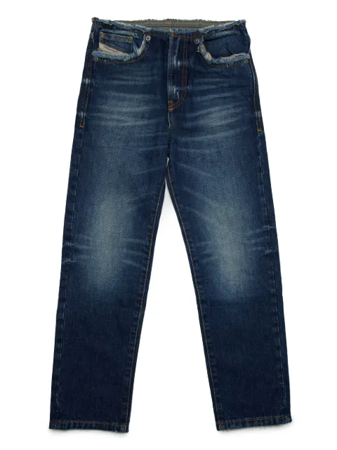 Diesel Kids logo-embroidered frayed jeans