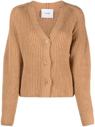 Nude V-neck ribbed-knit Cardigan | Neutrals | FARFETCH AO