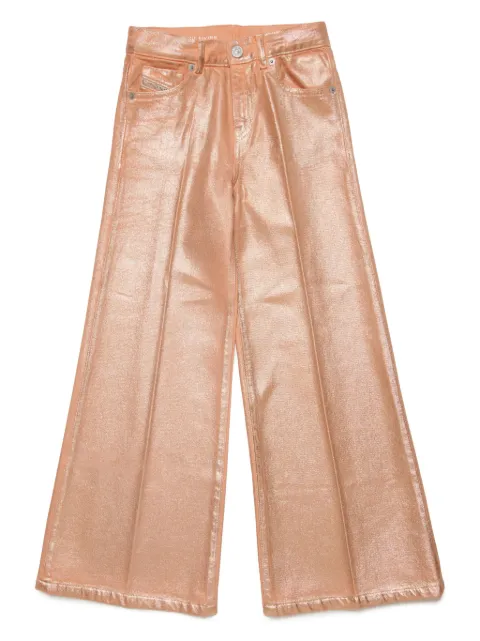 Diesel Kids metallic pressed-crease wide-leg jeans