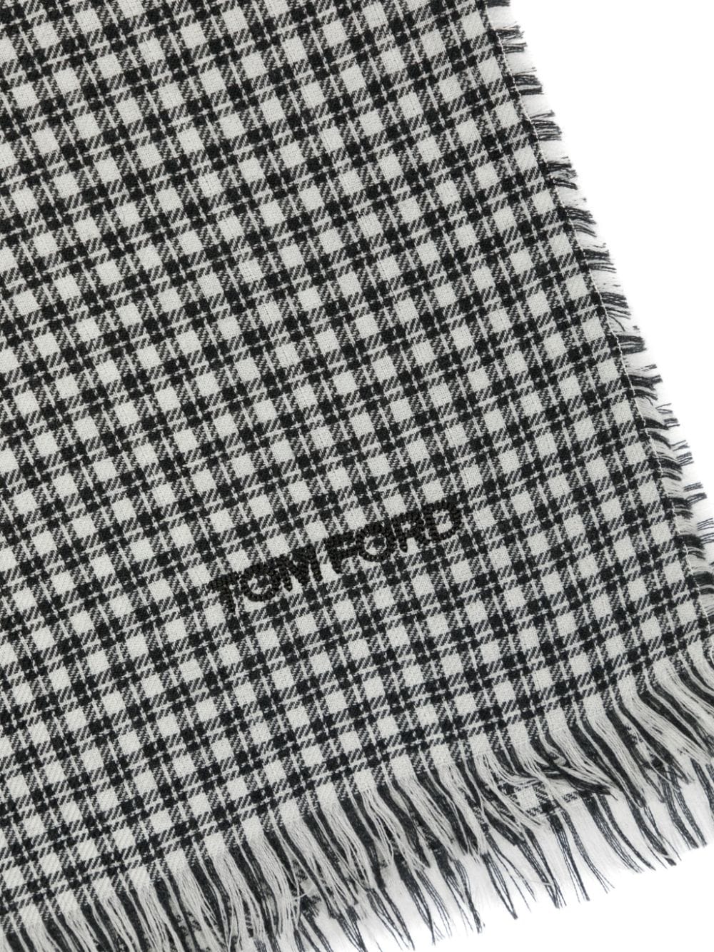 Shop Tom Ford Plaid Check-pattern Wool Scarf In Black