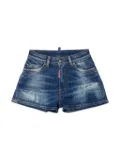 DSQUARED2 KIDS logo-patch distressed denim shorts - Blue