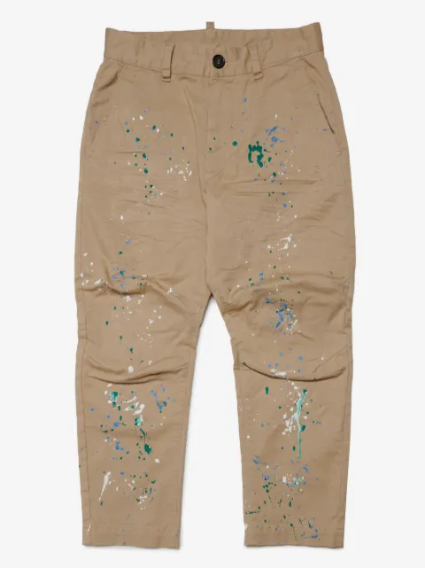 DSQUARED2 KIDS paint-splatter crinkled chinos