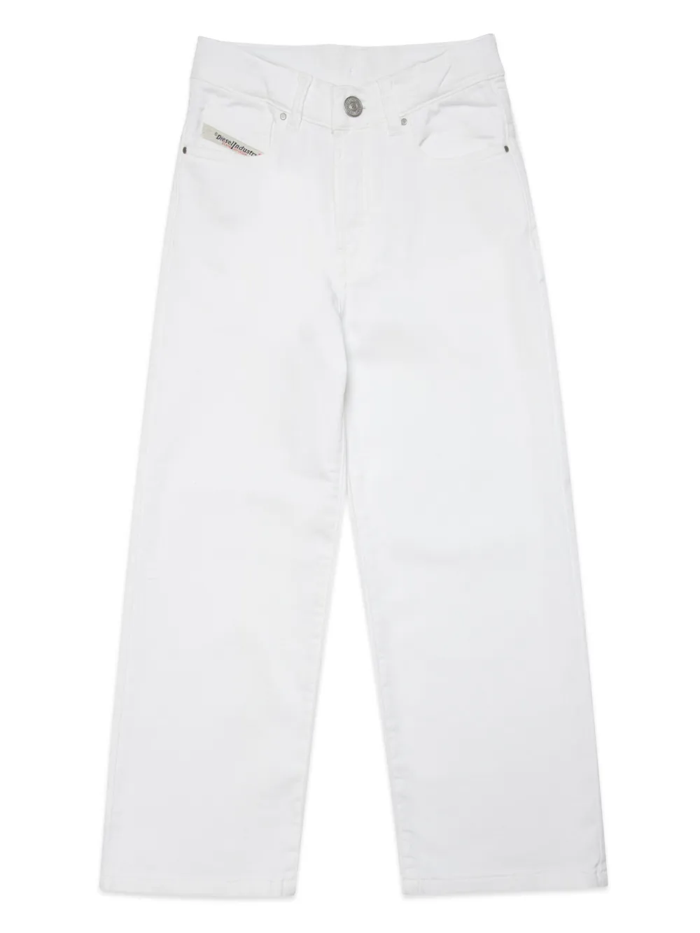 Shop Diesel Logo-embroidered Wide-leg Jeans In White