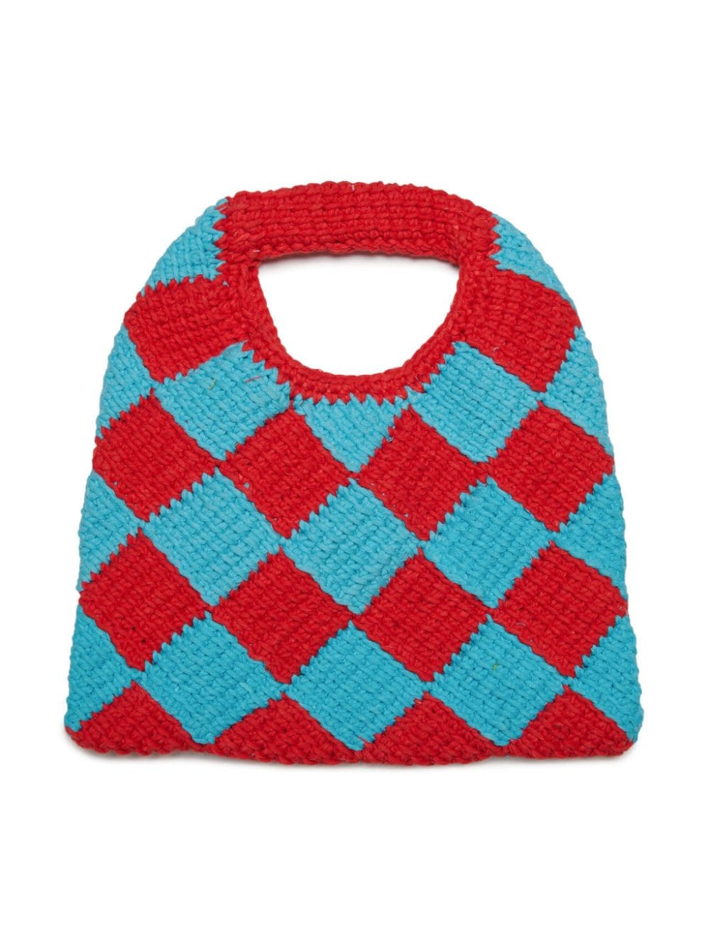 Shop Marni Diamond Checked Crochet Bag In Blue