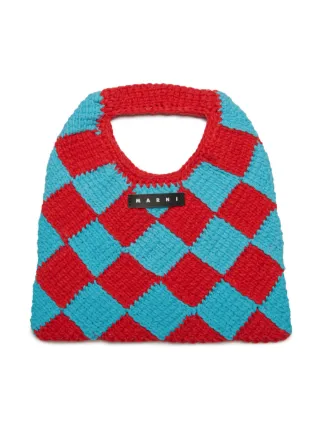 Marni Kids Diamond Checked Crochet Bag | Blue | FARFETCH