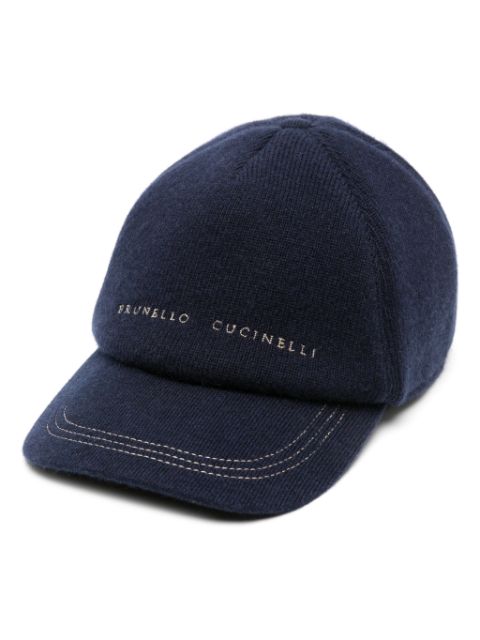 Brunello Cucinelli logo-embroidered cashmere cap Men