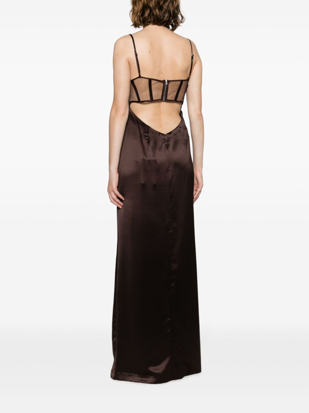 Shop Retroféte Rosa Corset-style Satin Fitted Dress In Brown