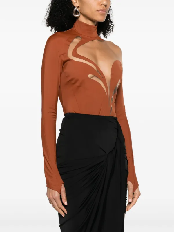 Mugler メッシュパネル ボディスーツ | ブラウン | FARFETCH JP