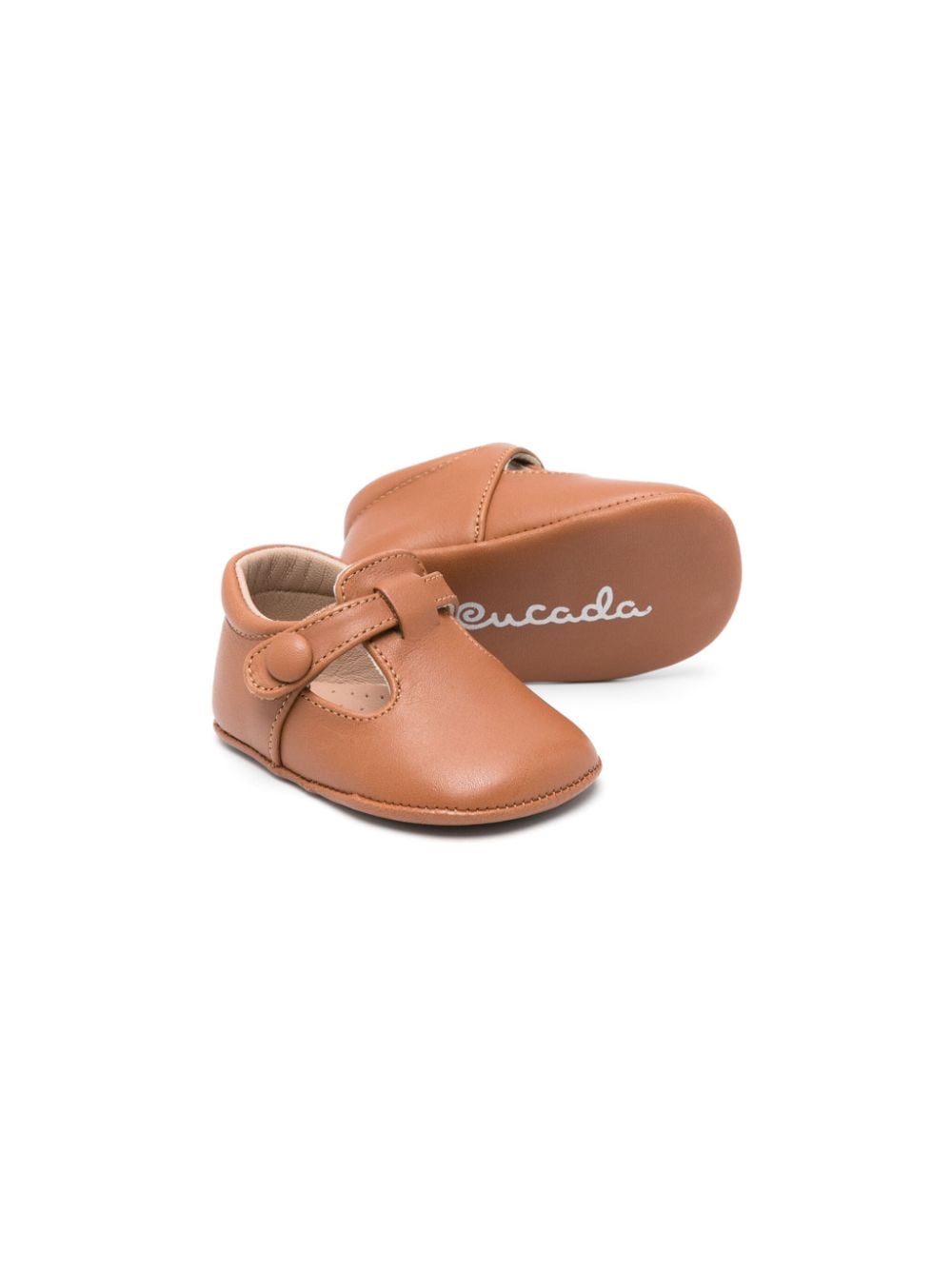 Shop Eli1957 Classic T-strap Cucada Leather Sandals In Brown