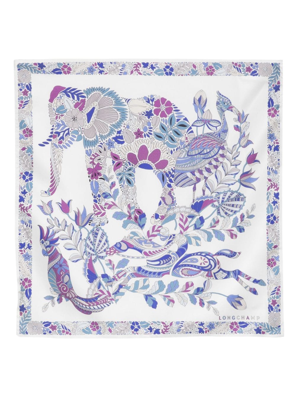 Longchamp Forêt Square-shaped Silk Scarf In Blue